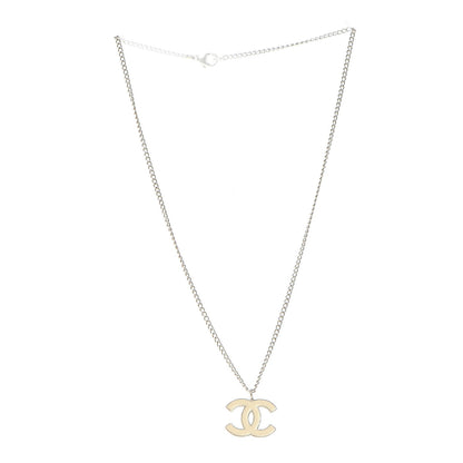 Chanel Enamel CC Necklace Silver White 3 of 6