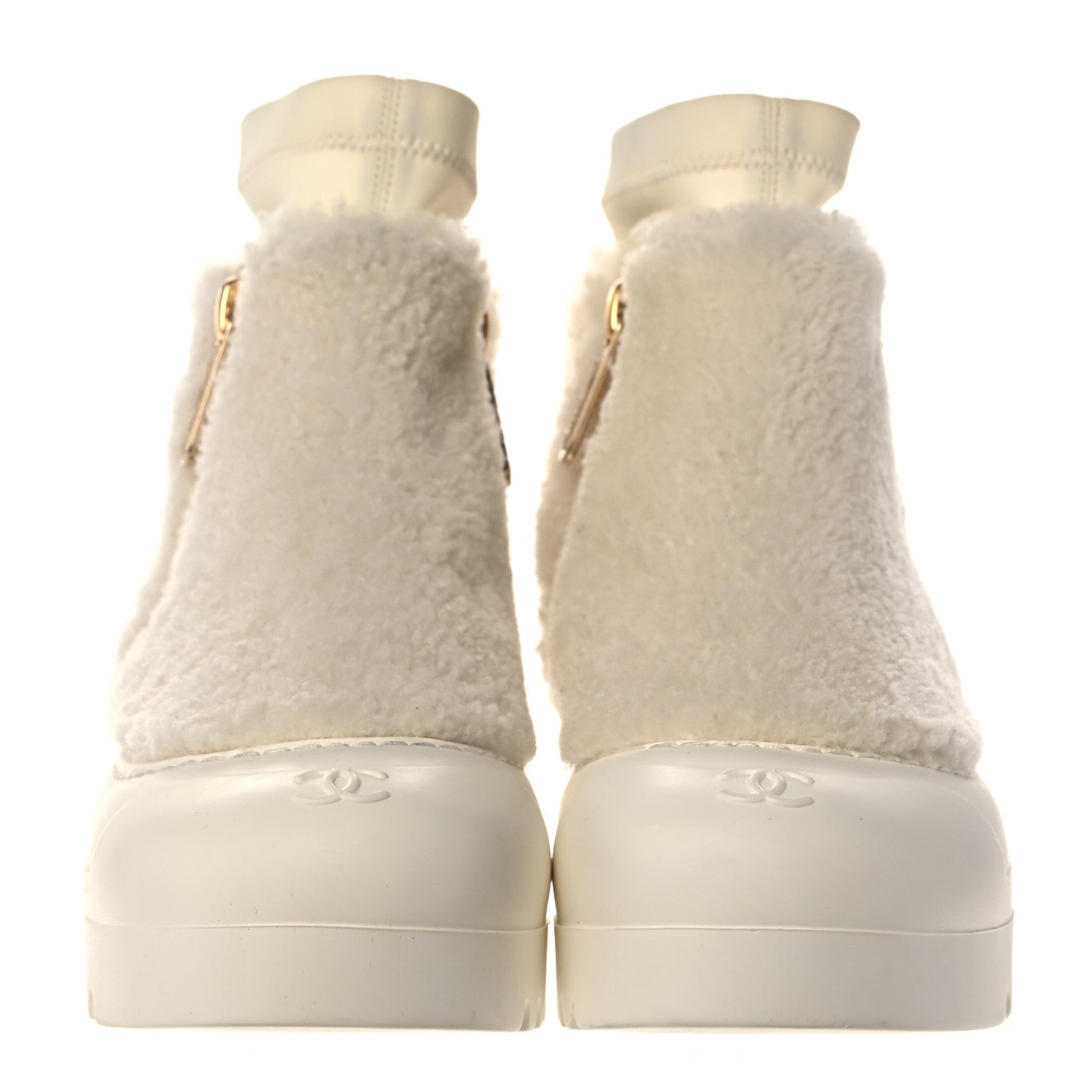 Chanel Shearling Rubber Zip Short Boots 38 White 2 of 8