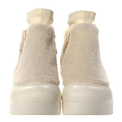 Chanel Shearling Rubber Zip Short Boots 38 White 2 of 8