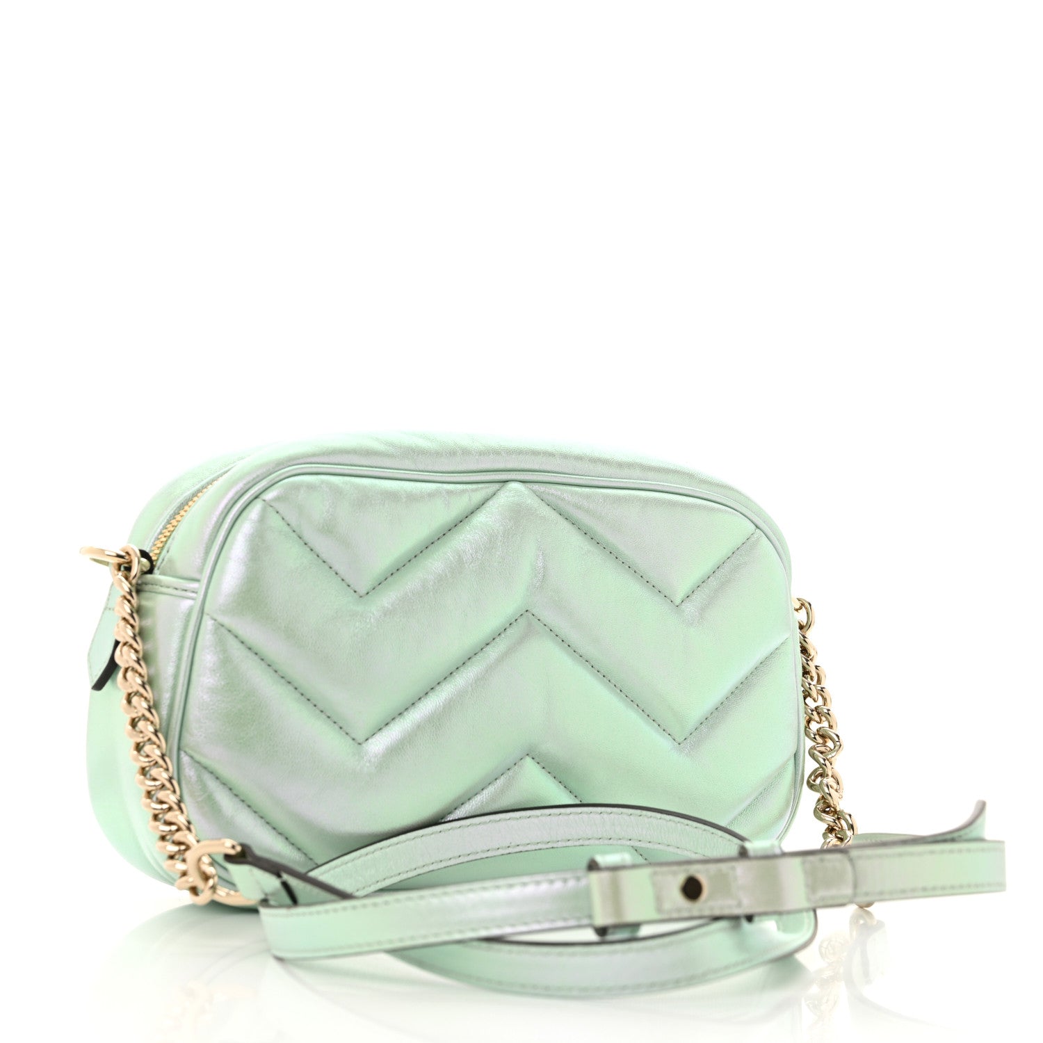 Gucci Iridescent Nappa Chevron Matelasse Small GG Marmont Chain Shoulder Bag Iridescent Salvy Green 3 of 11