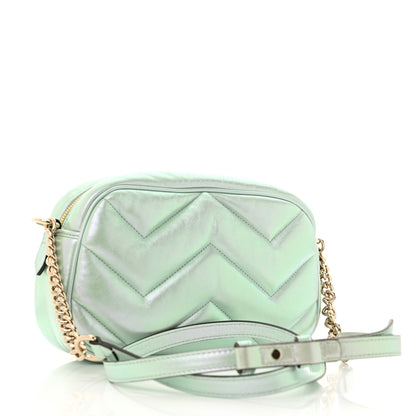 Gucci Iridescent Nappa Chevron Matelasse Small GG Marmont Chain Shoulder Bag Iridescent Salvy Green 3 of 11