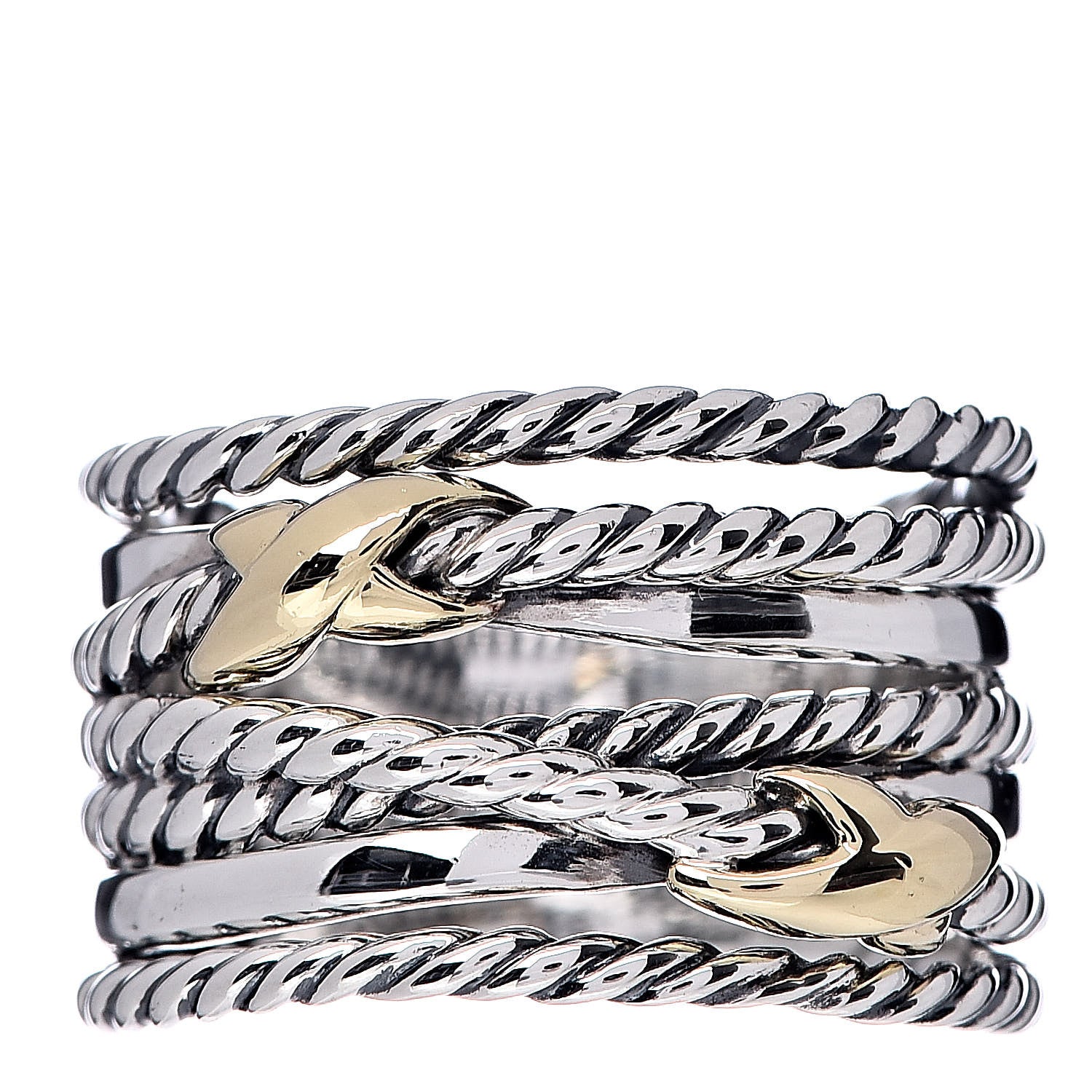 David Yurman Sterling Silver 18K Yellow Gold Double X Crossover Ring 54 7 1 of 4