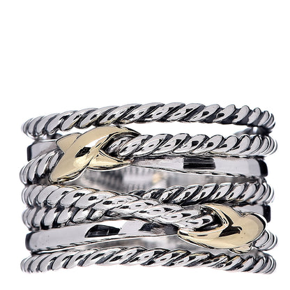 David Yurman Sterling Silver 18K Yellow Gold Double X Crossover Ring 54 7 1 of 4