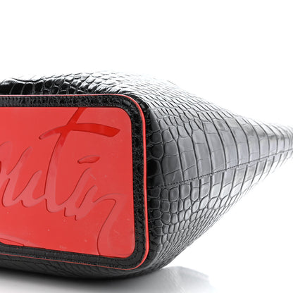Christian Louboutin Calfskin Crocodile Embossed Spikes Large Cabarock Black 9 of 9