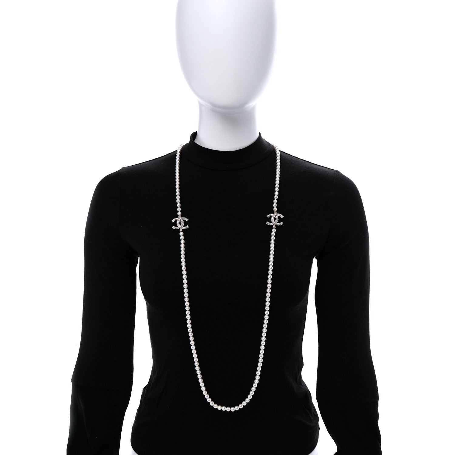 Chanel Pearl Baguette Crystal CC Long Necklace Gold 2 of 7