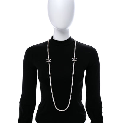 Chanel Pearl Baguette Crystal CC Long Necklace Gold 2 of 7