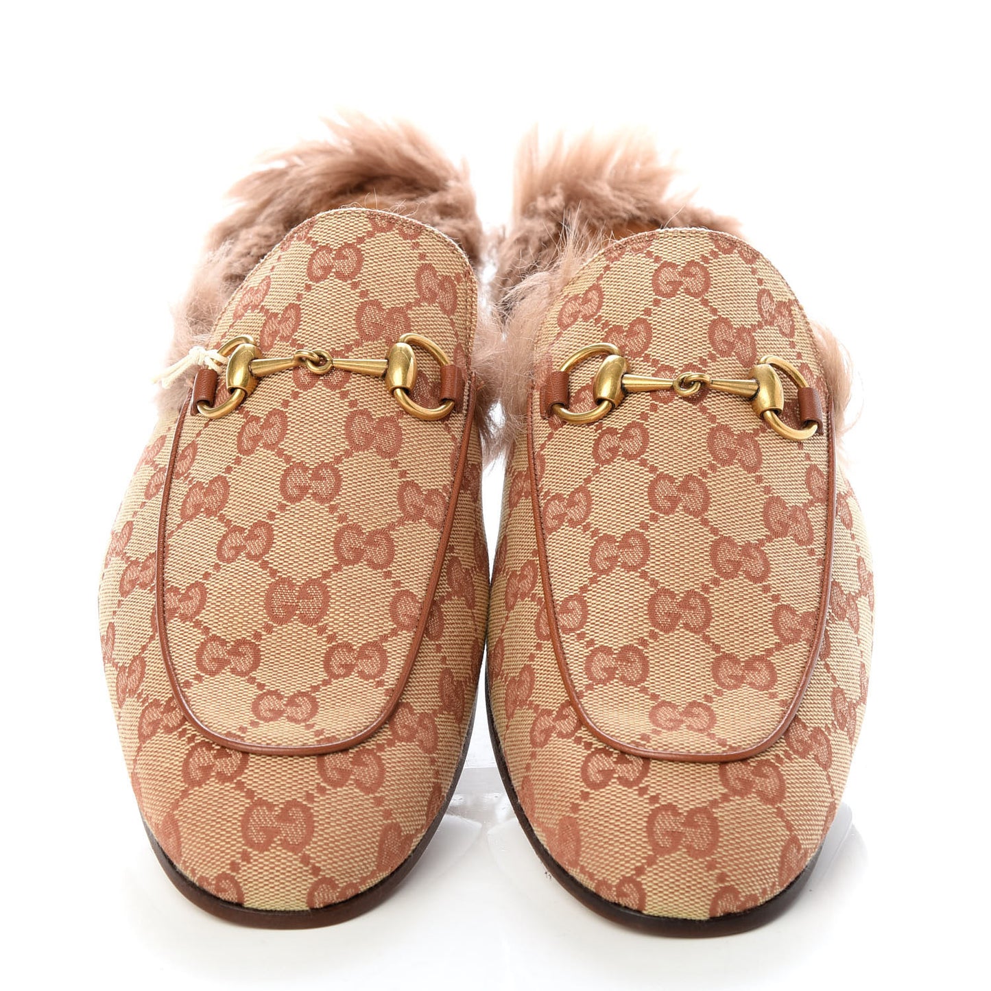 GG Monogram Fur Mens Princetown Slippers 10 Beige Ruggine Rust