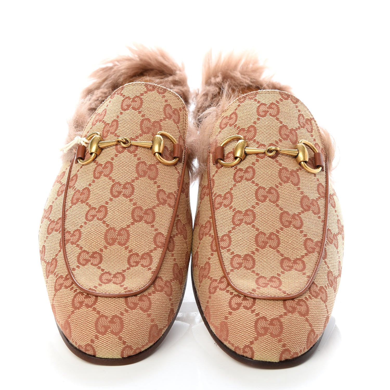 Gucci GG Monogram Fur Mens Princetown Slippers 10 Beige Ruggine Rust 5 of 10