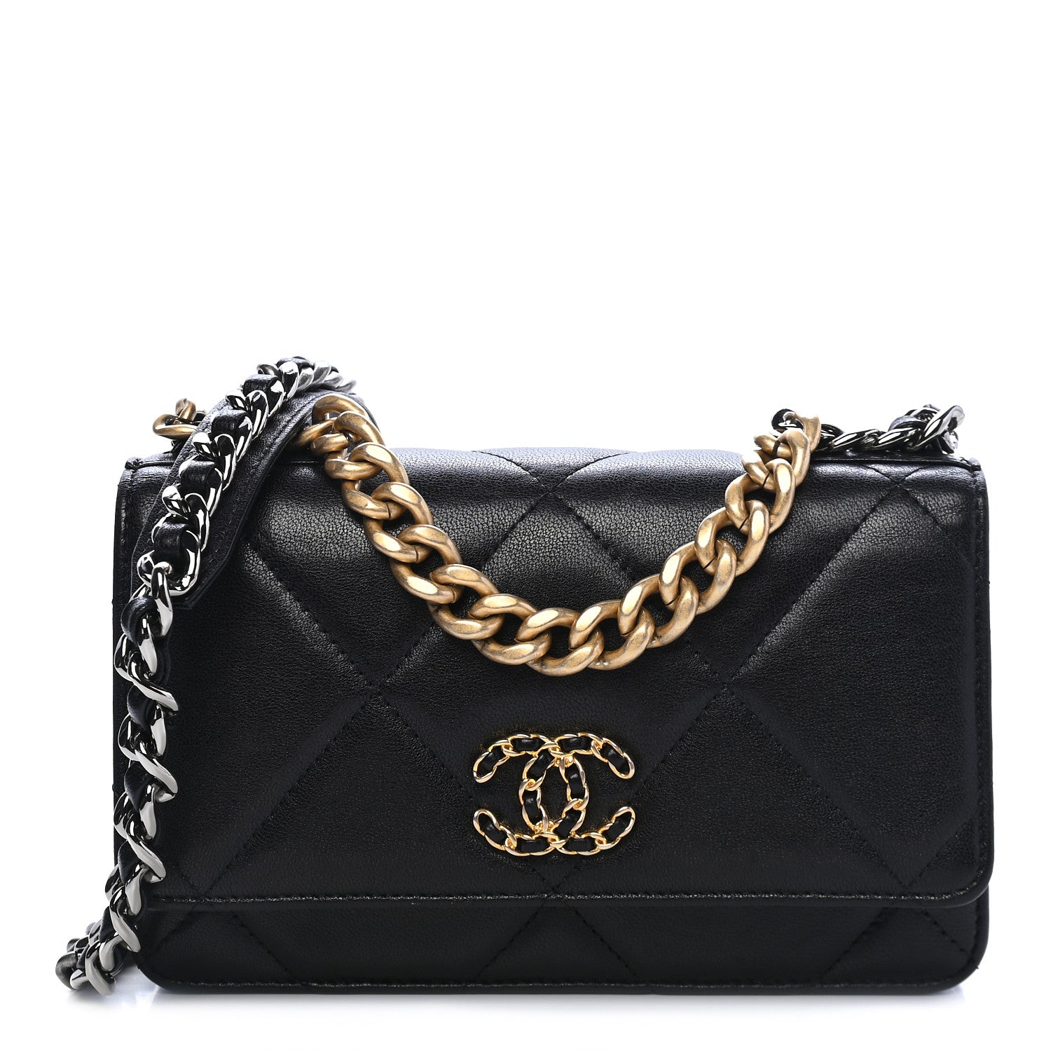 Chanel Lambskin Quilted Chanel 19 Wallet On Chain WOC Black 1 of 9