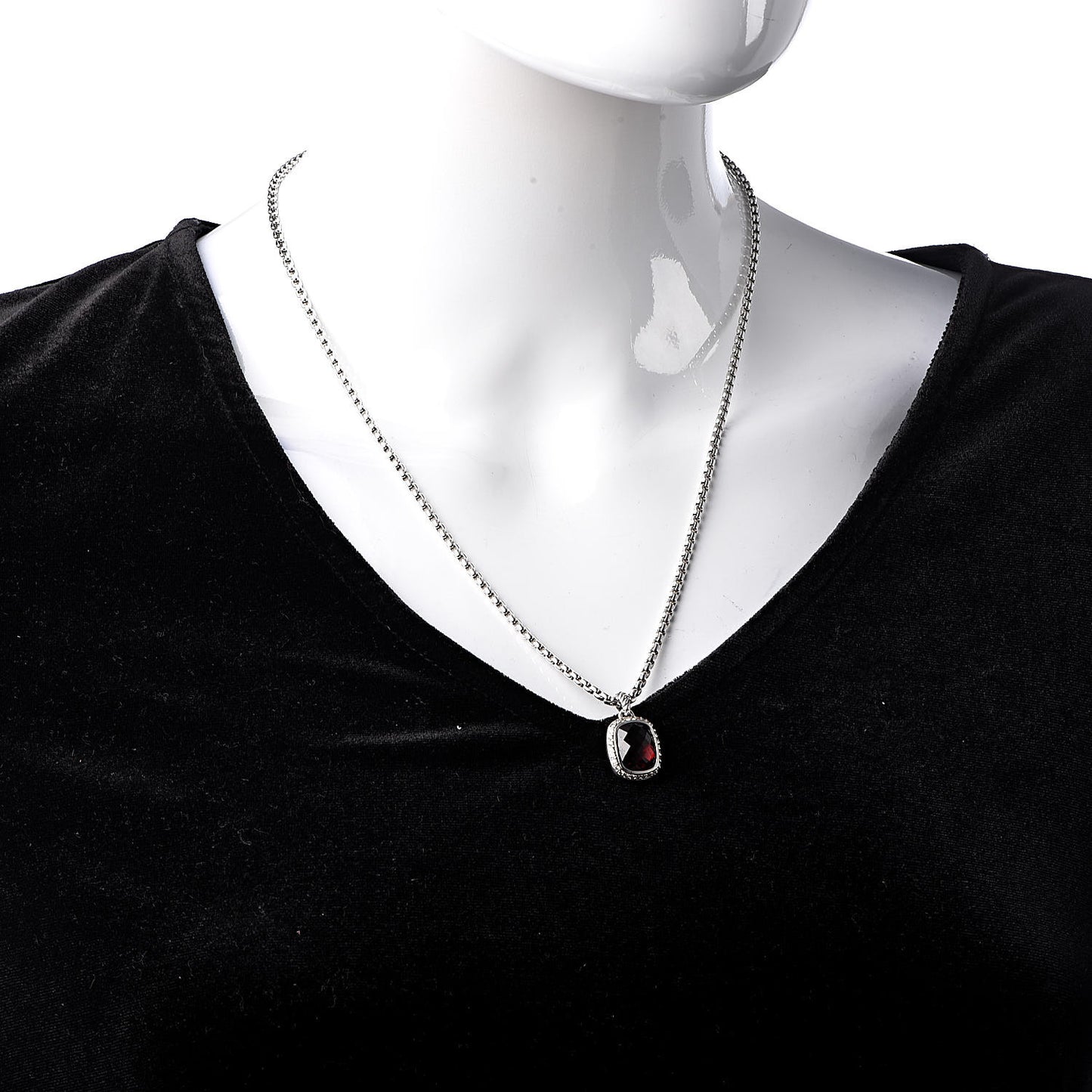 Sterling Silver Garnet Diamond 12mm Noblesse Pendant Necklace