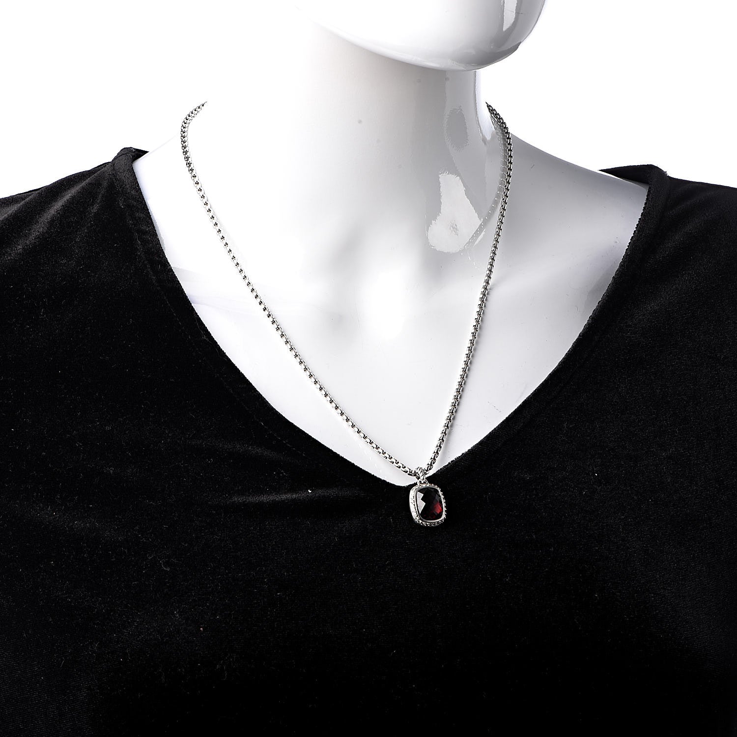 David Yurman Sterling Silver Garnet Diamond 12mm Noblesse Pendant Necklace 2 of 5