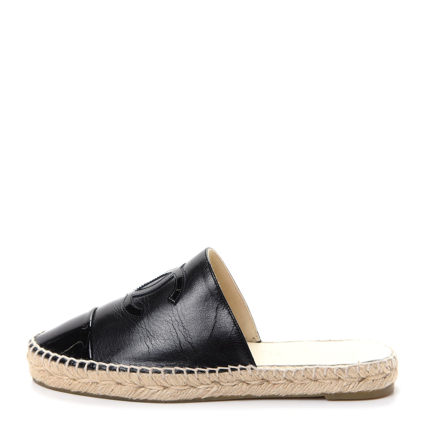 Goatskin Patent Calfskin CC Espadrille Mules 37 Black