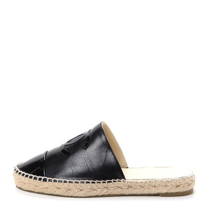 Chanel Goatskin Patent Calfskin CC Espadrille Mules 37 Black 1 of 11