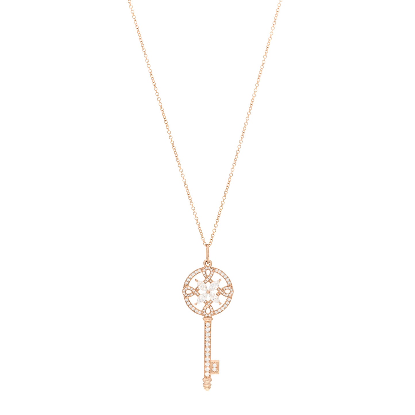 18K Rose Gold Diamond Round Victoria Key Pendant Necklace