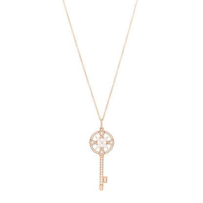 Tiffany 18K Rose Gold Diamond Round Victoria Key Pendant Necklace 1 of 5