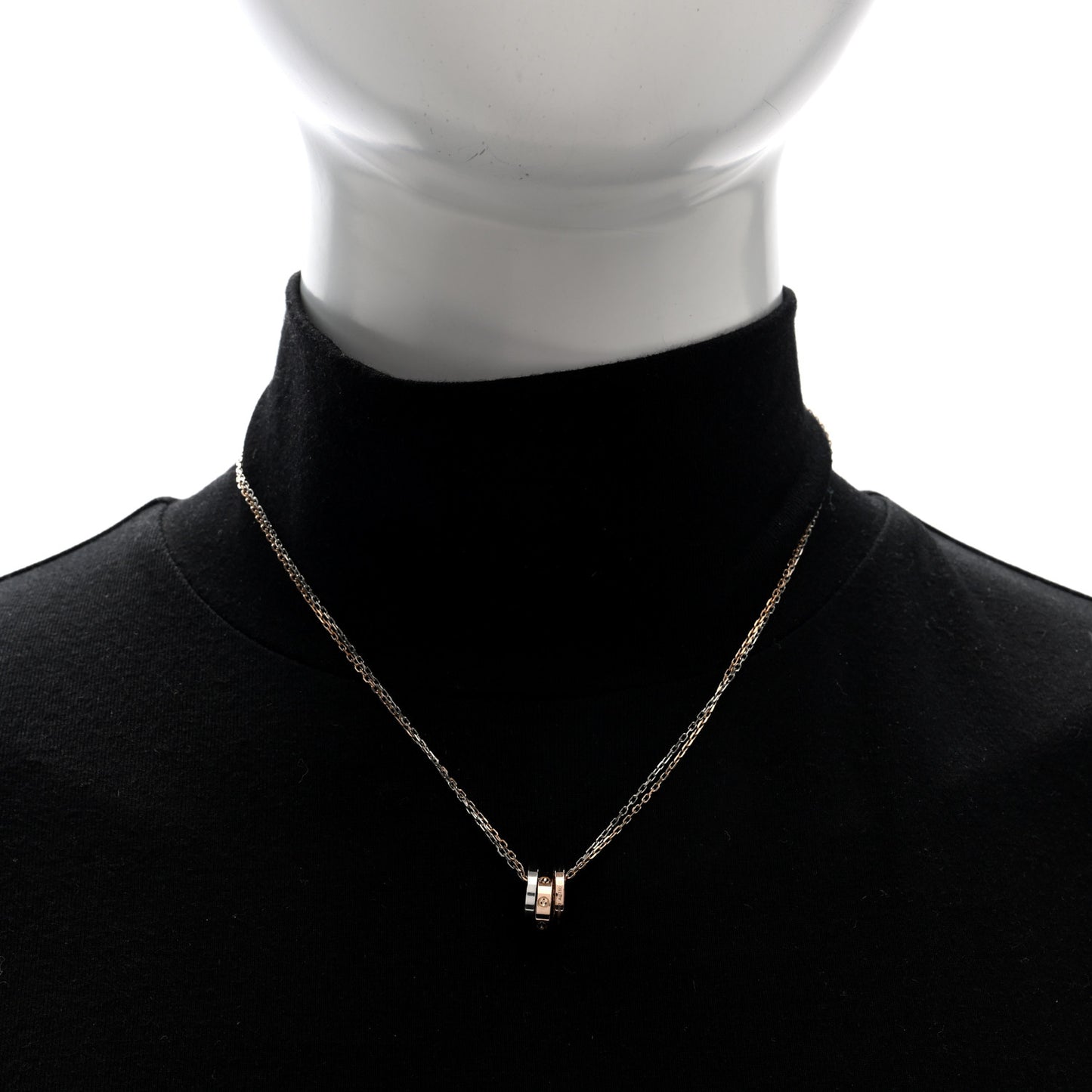 18K White Pink Gold Diamond Three Ring LOVE Pendant Necklace