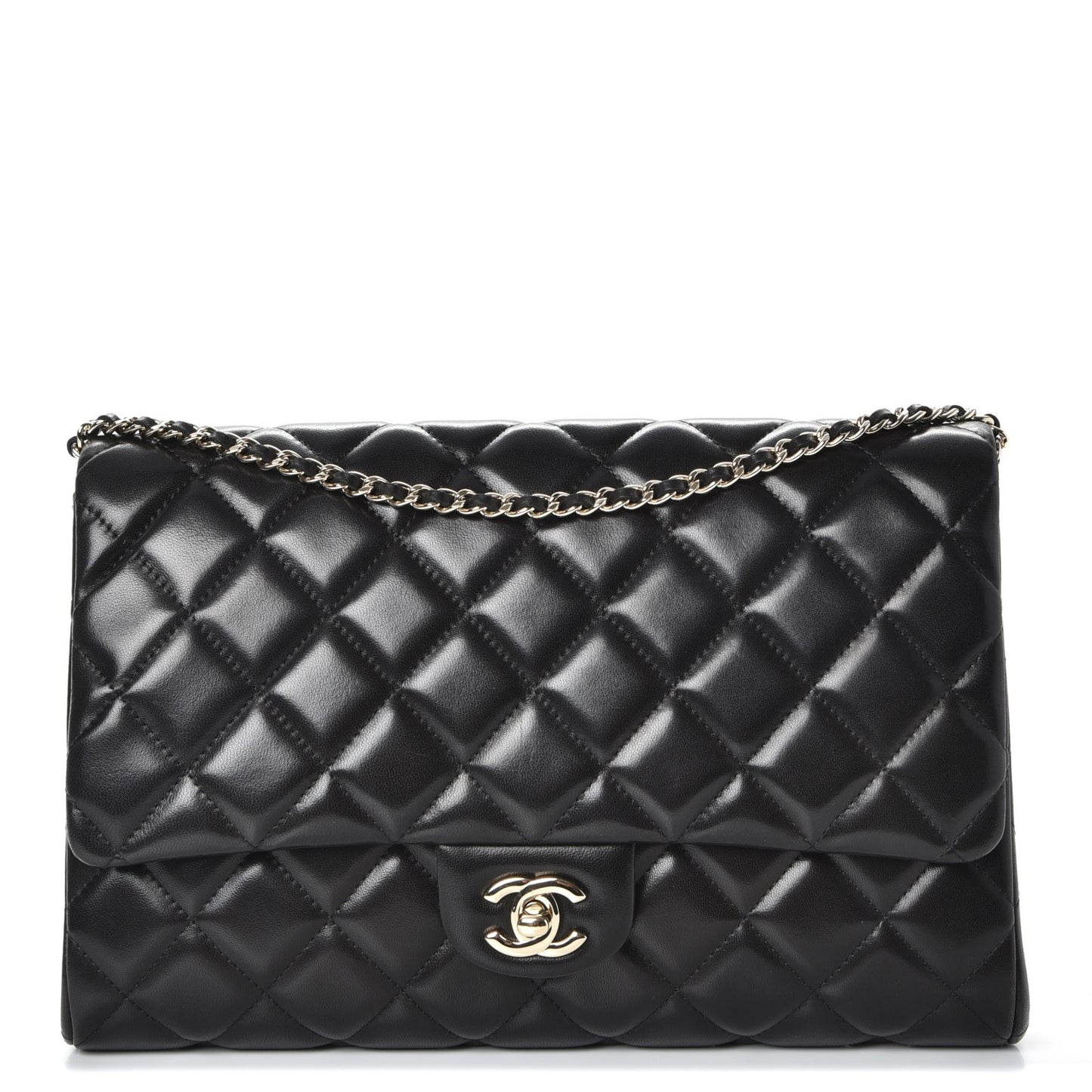 Lambskin Quilted Clutch With Chain Flap Black