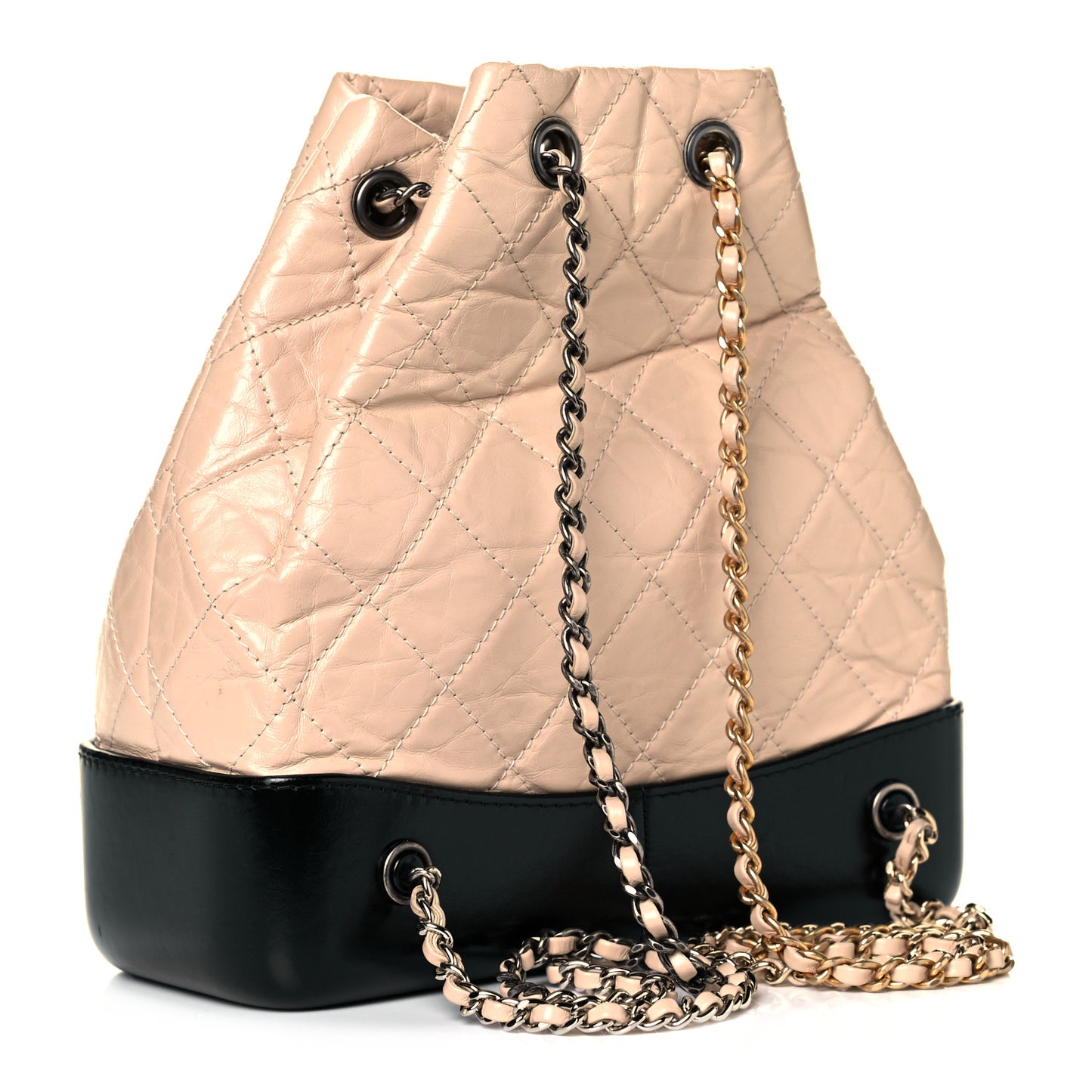 Aged Calfskin Quilted Small Gabrielle Backpack Beige Black
