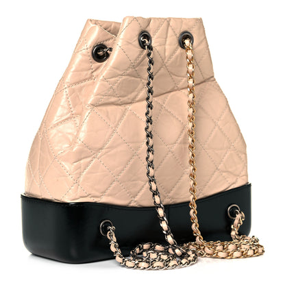 Chanel Aged Calfskin Quilted Small Gabrielle Backpack Beige Black 3 of 12