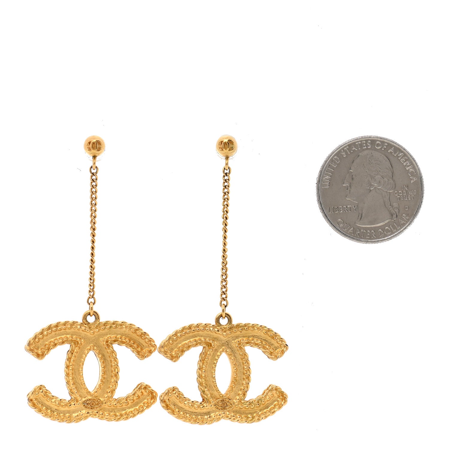 Chanel CC Drop Earrings Matte Gold 2 of 4