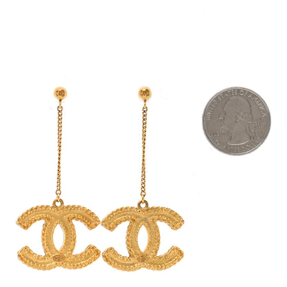 Chanel CC Drop Earrings Matte Gold 2 of 4