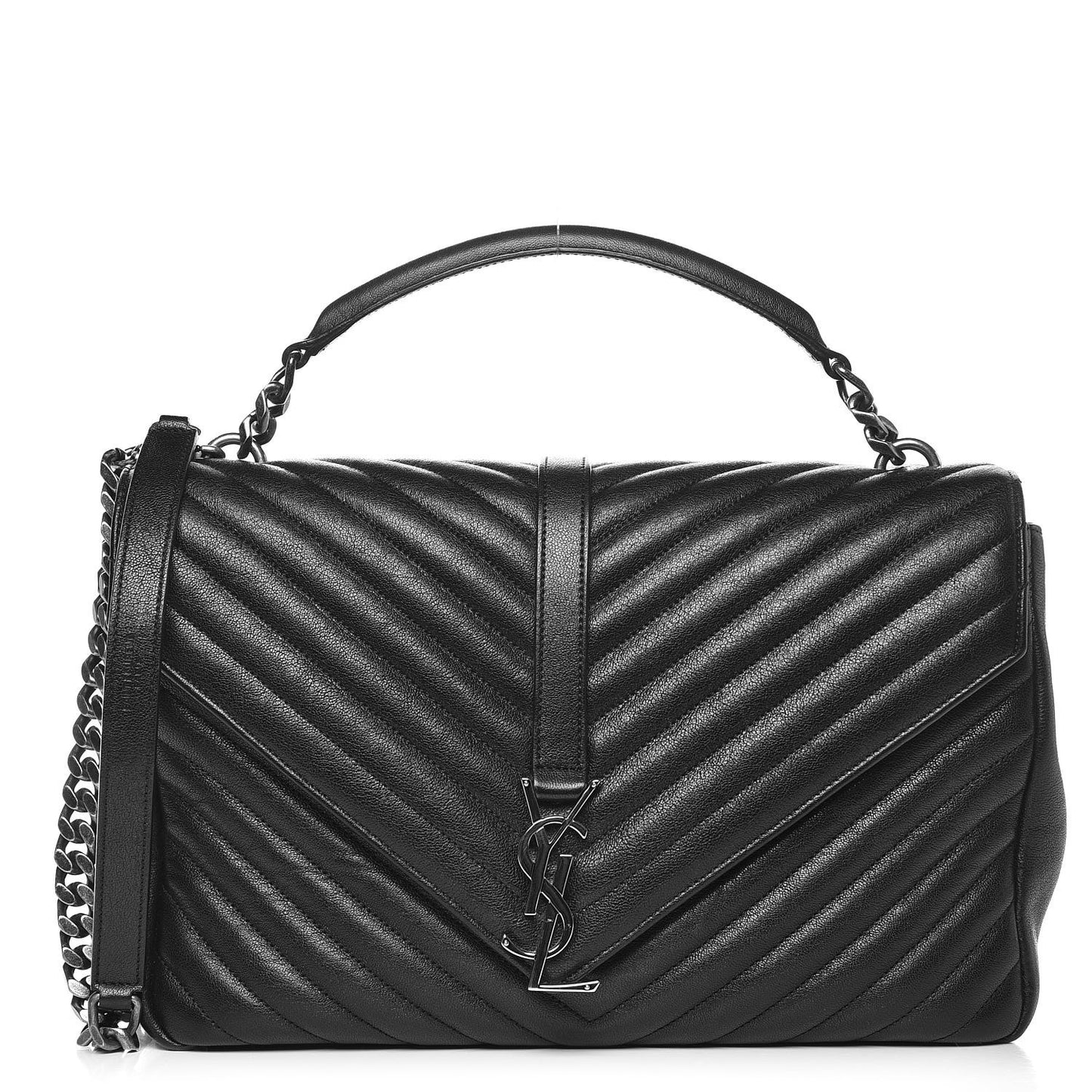 Sheepskin Matelasse Chevron Monogram Large College Satchel Black
