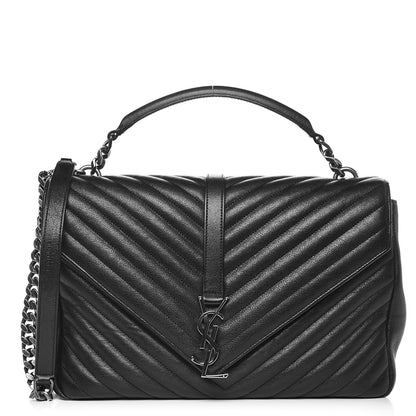 Saint Laurent Sheepskin Matelasse Chevron Monogram Large College Satchel Black 1 of 11
