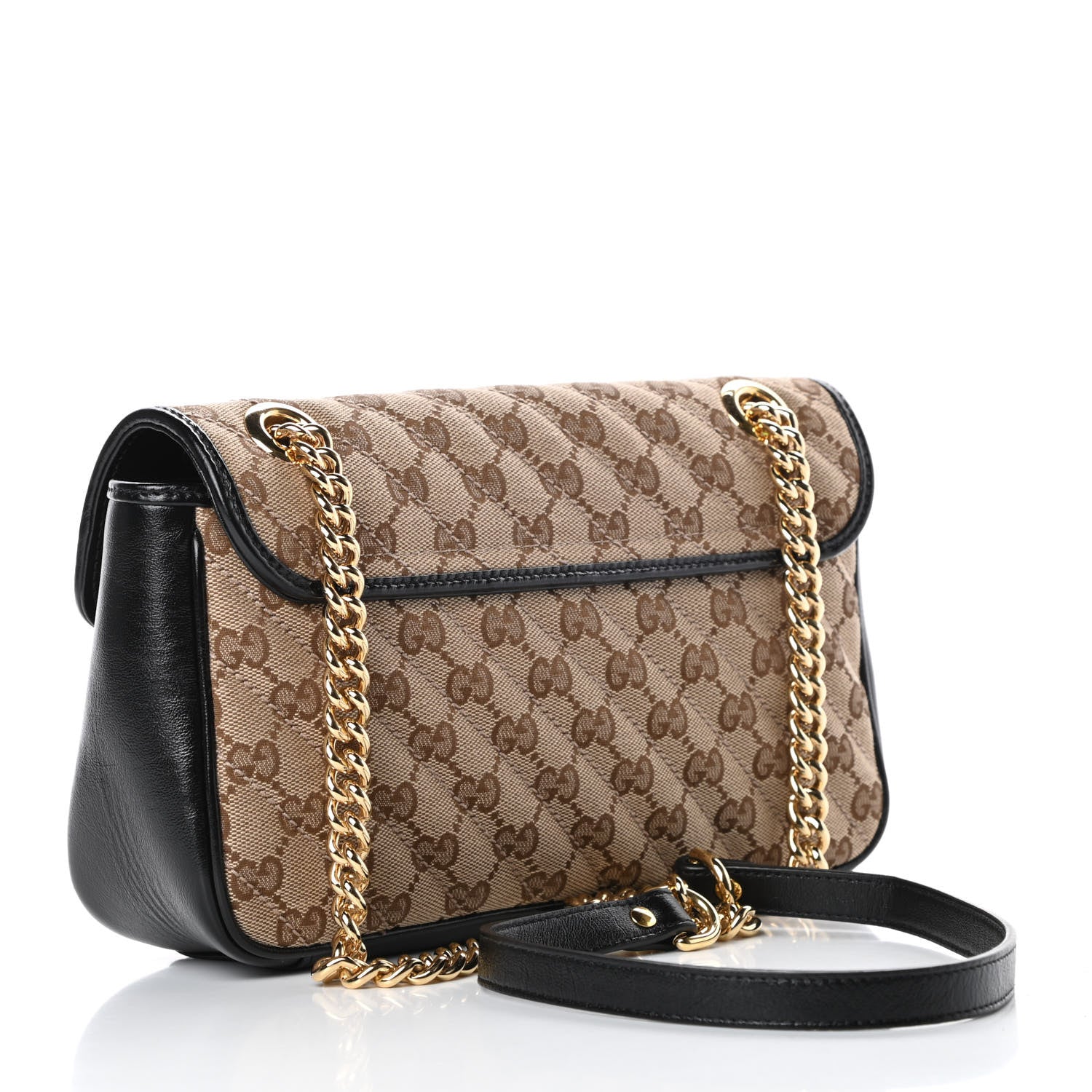 Gucci Monogram Matelasse Diagonal Small GG Marmont Shoulder Bag Beige Black 3 of 11