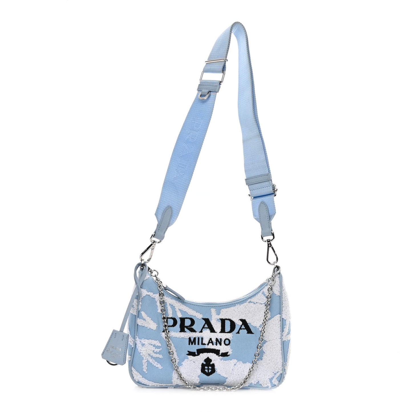Nylon Drill Logo Embroidered Re-Edition 2005 Shoulder Bag Celeste White