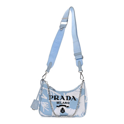Prada Nylon Drill Logo Embroidered Re-Edition 2005 Shoulder Bag Celeste White 1 of 9