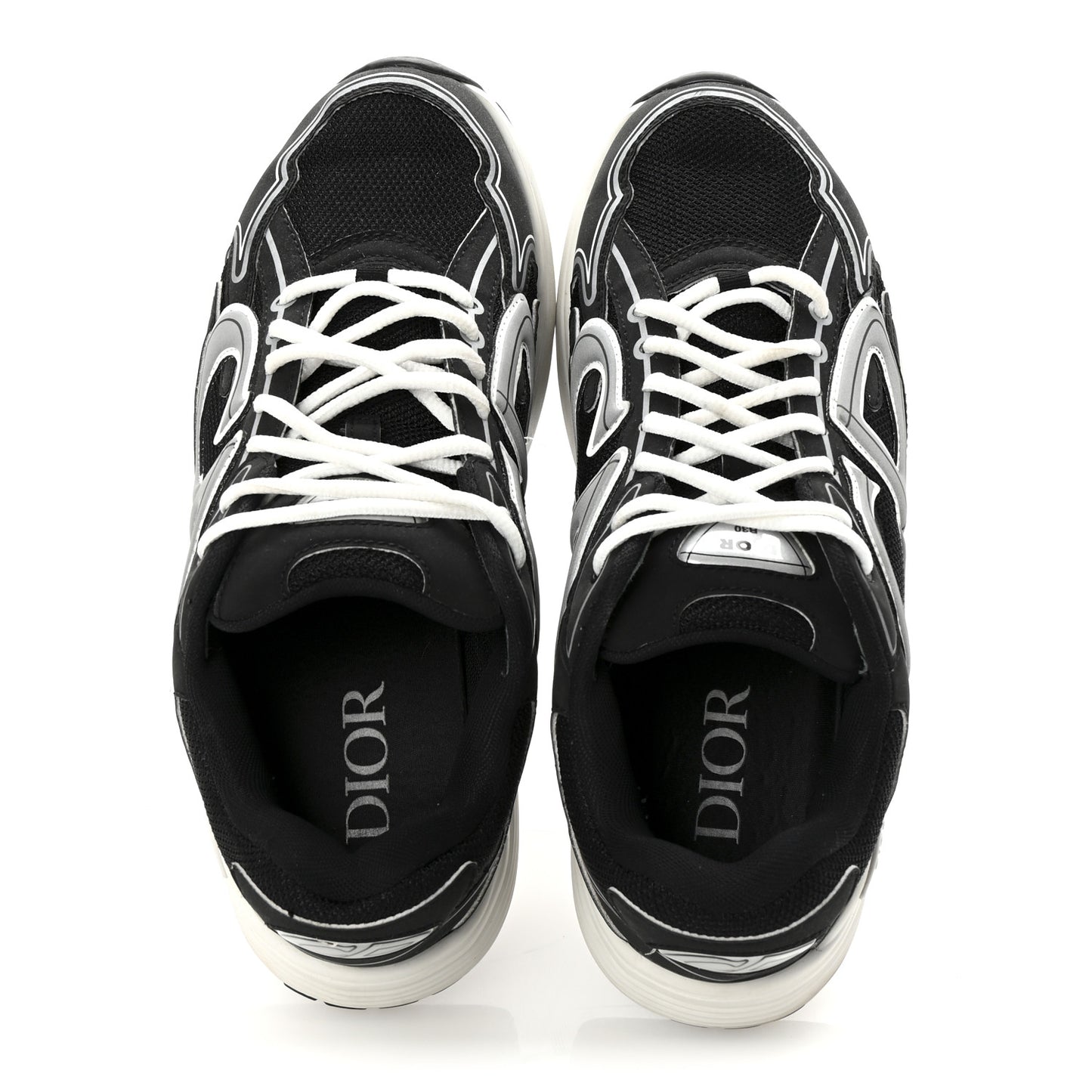 Technical Mesh Calfskin Mens B30 Sneakers 43 Black White