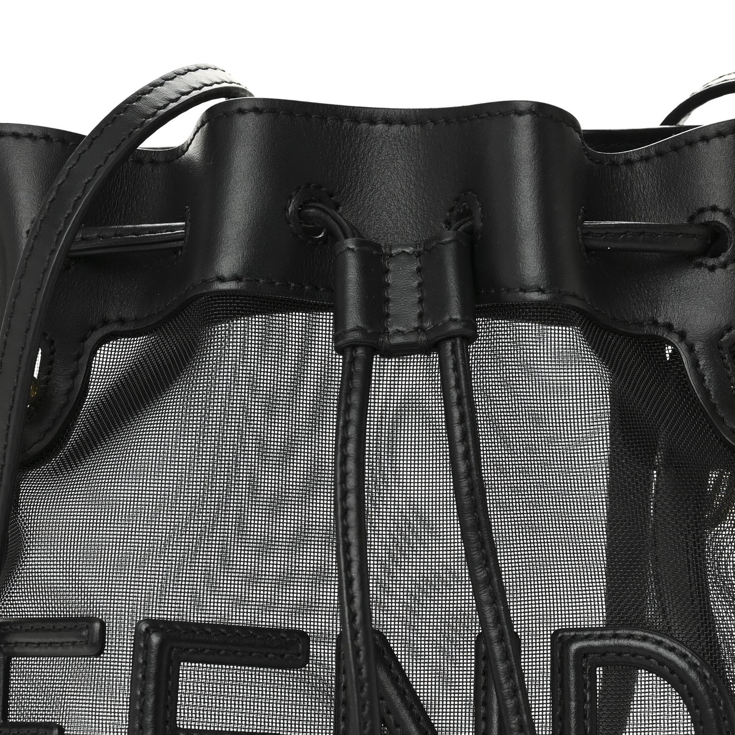 Mesh Vitello King F is Fendi Logo Embroidered Mini Mon Tresor Bucket Bag Black