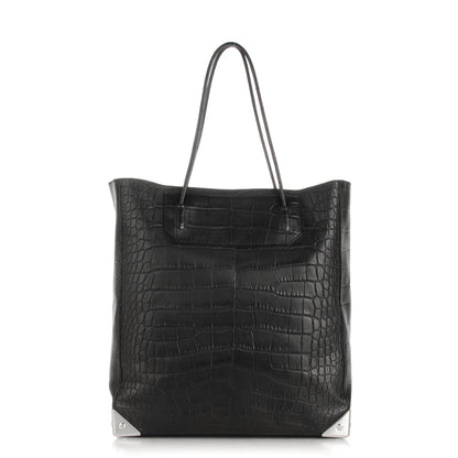Alexander Wang Calfskin Crocodile Embossed Prisma Skeletal Tote Black Silver Hardware 1 of 6