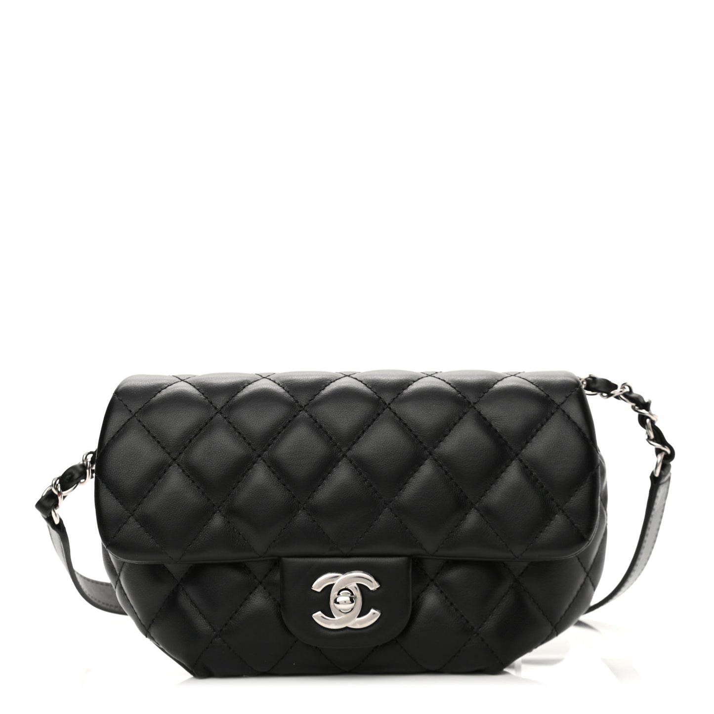 Calfskin Quilted CC Uniform Flap Belt Bag Black