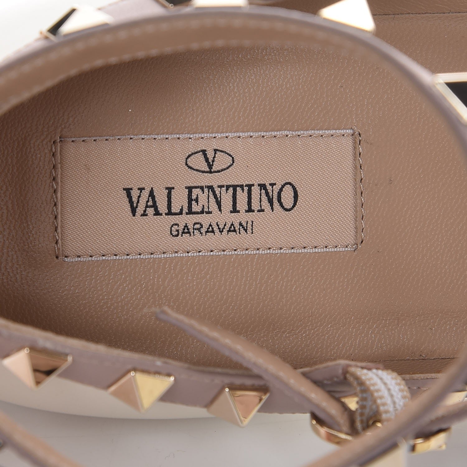 Valentino Garavani Calfskin Rockstud Cage Ballerina Flats 38 Light Ivory Poudre 7 of 9