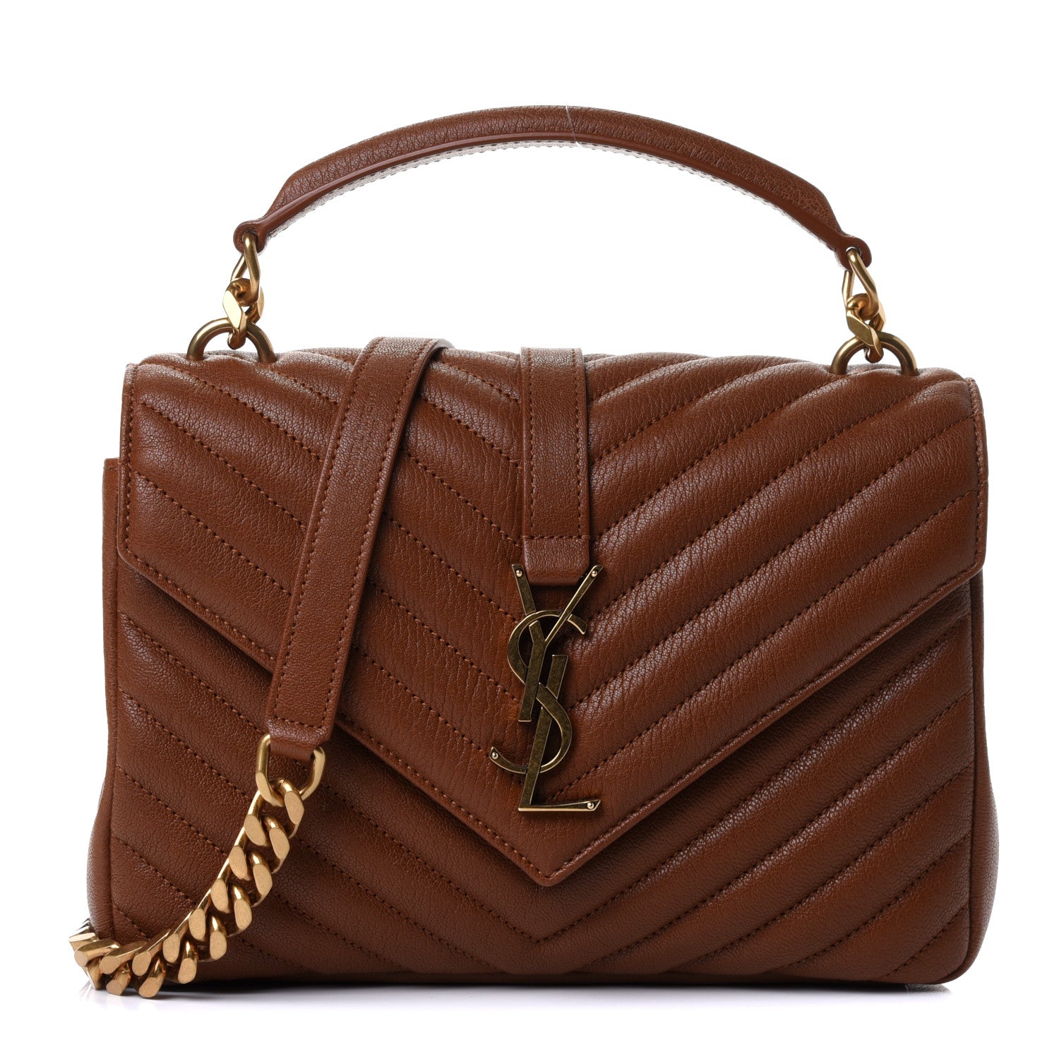 Saint Laurent Sheepskin Matelasse Chevron Monogram Medium College Bag Brick 1 of 4