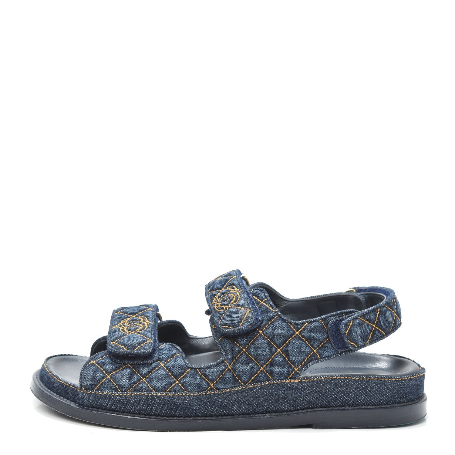 Chanel Denim Velcro Dad Sandals 38.5 Navy Blue 1 of 6