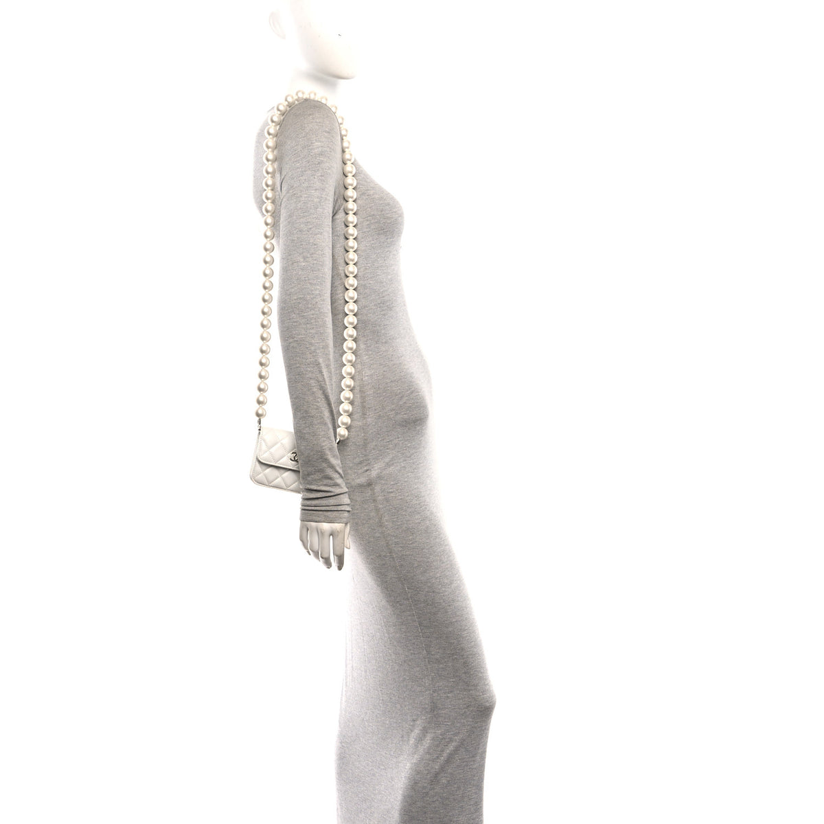 Chanel Calfskin Quilted Mini Maxi Pearls Wallet On Chain WOC White 2 of 11