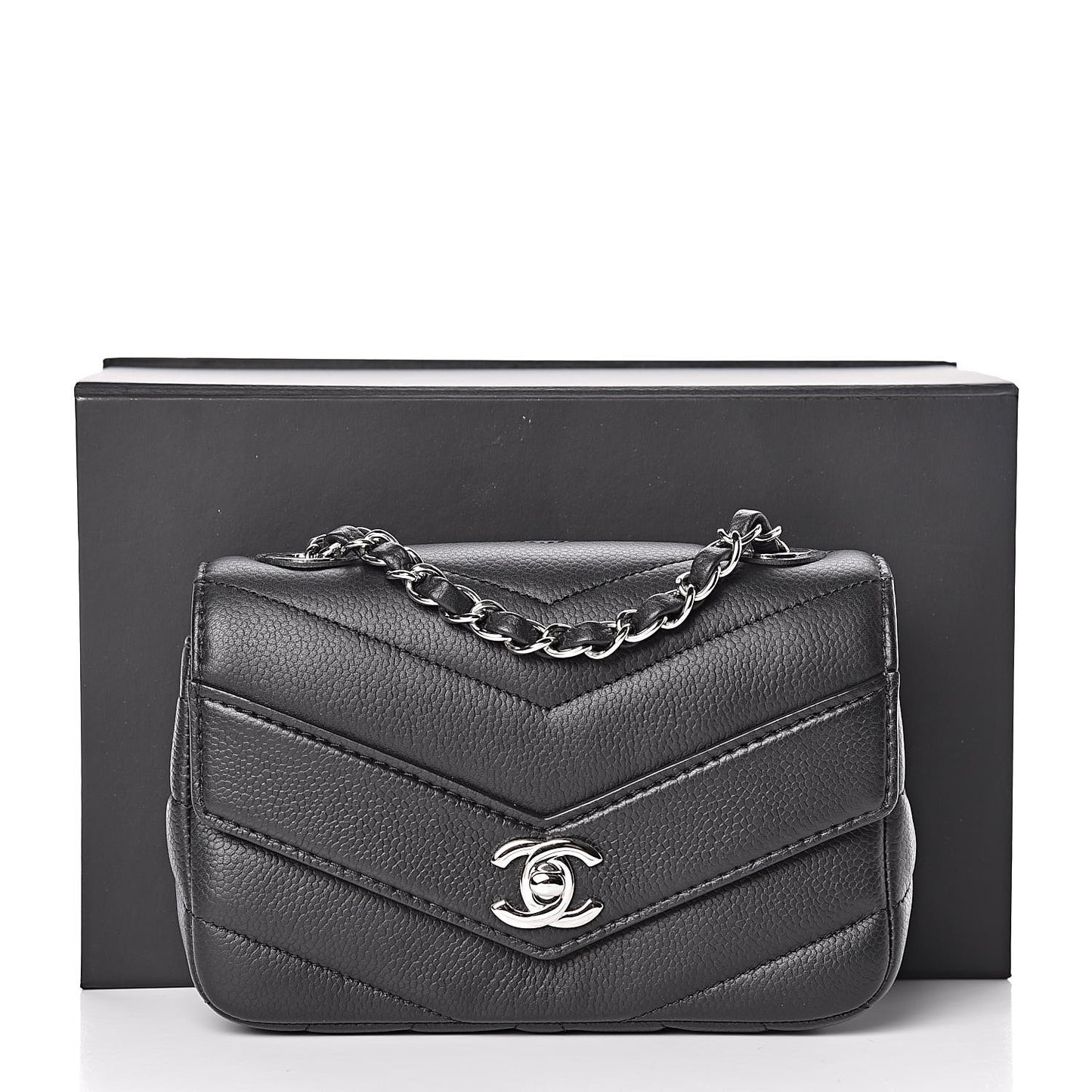 Caviar Chevron Quilted Small Single Flap Black