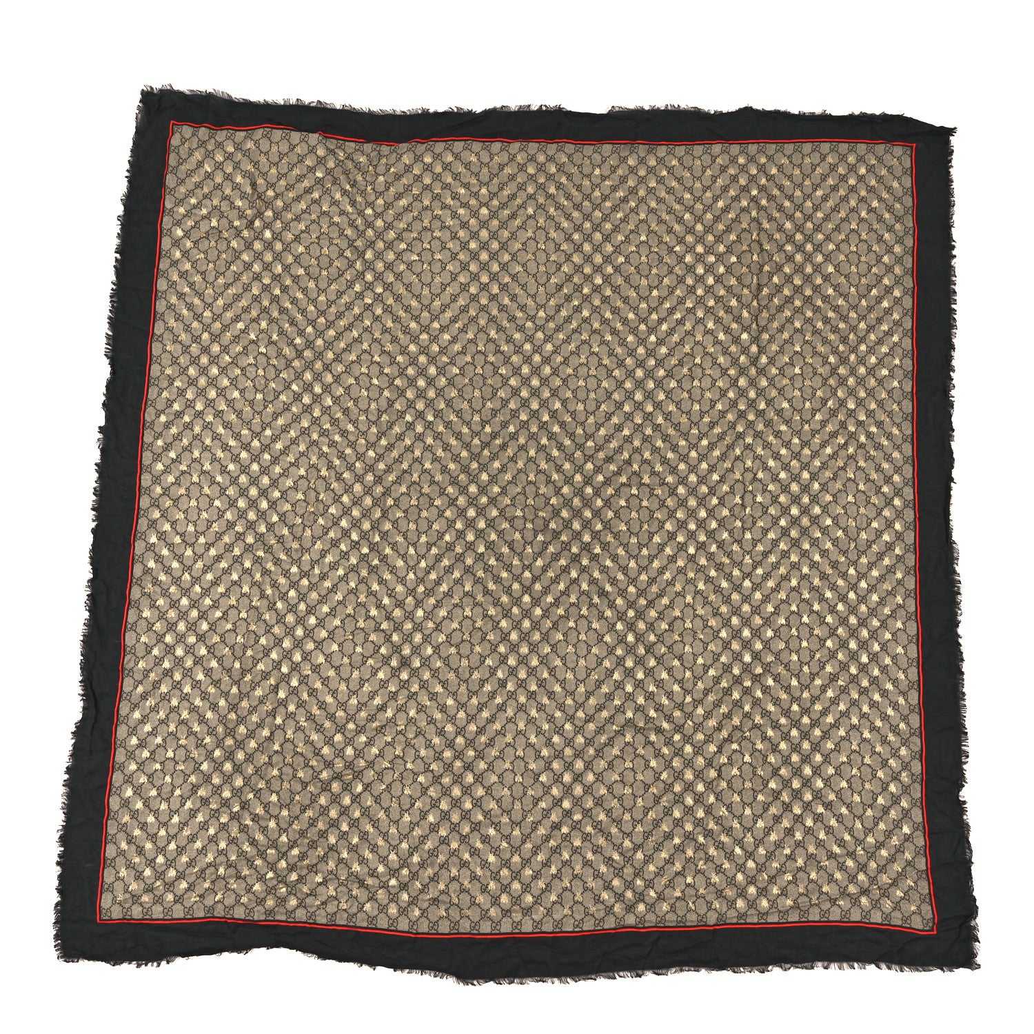 Gucci Modal Silk GG Monogram Big Bee GG Shawl Black Red 1 of 3
