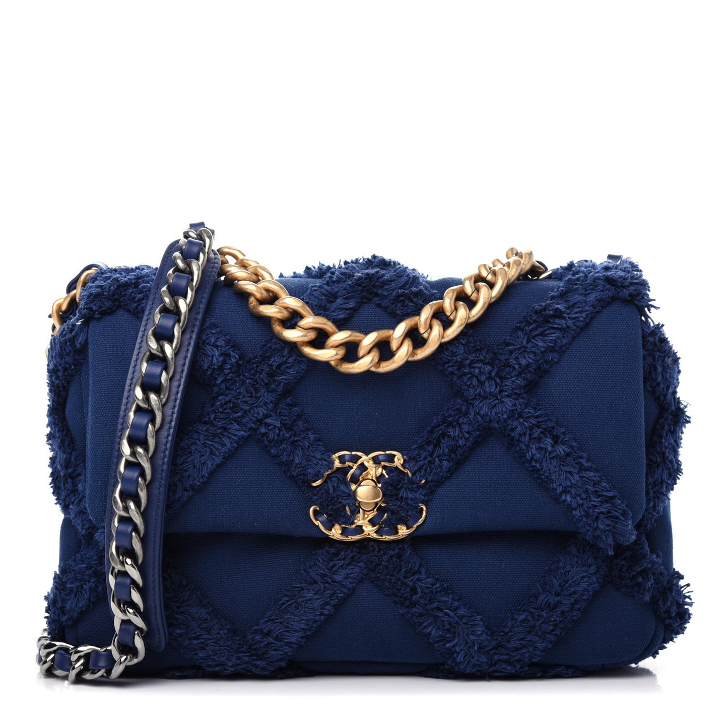 Cotton Canvas Quilted Medium Chanel 19 Flap Navy Blue