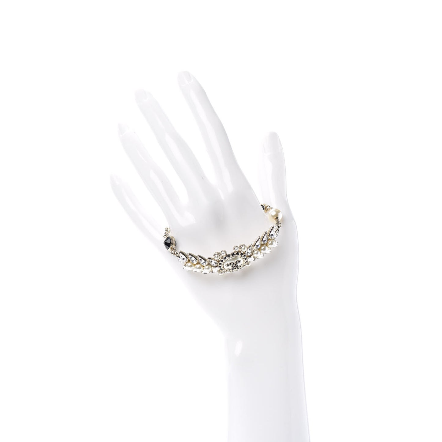Crystal Pearl CC Bracelet Gold