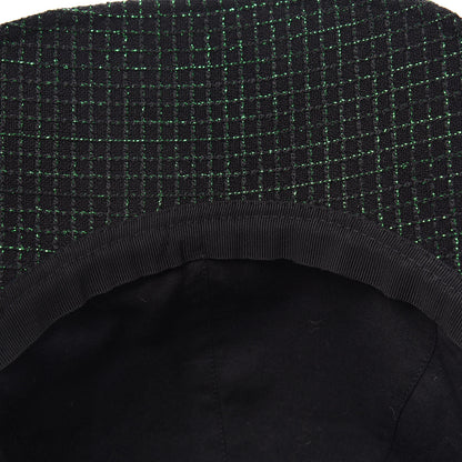 Chanel Metallic Tweed Cap Hat M Black Green 6 of 7