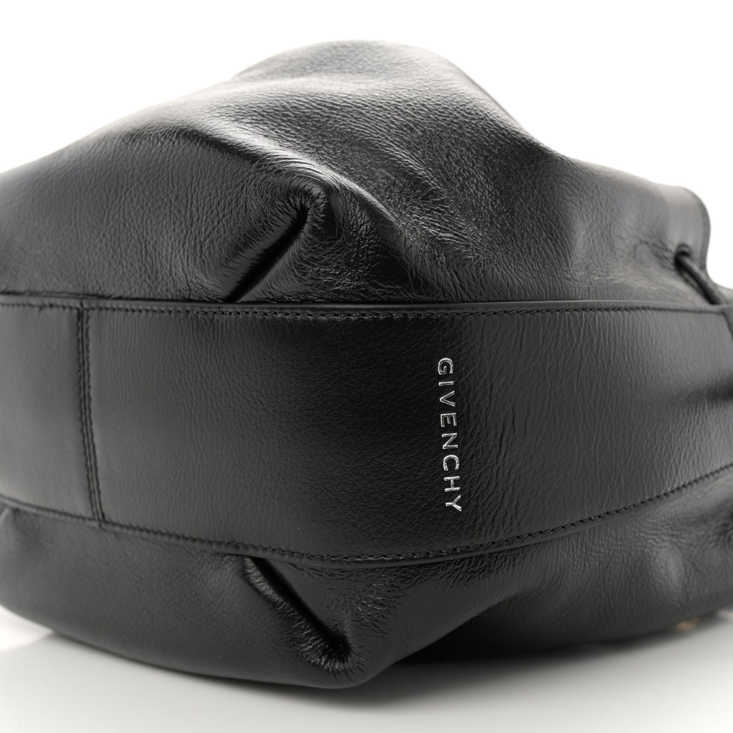 Creased Patent Calfskin Pumpkin Bag Black