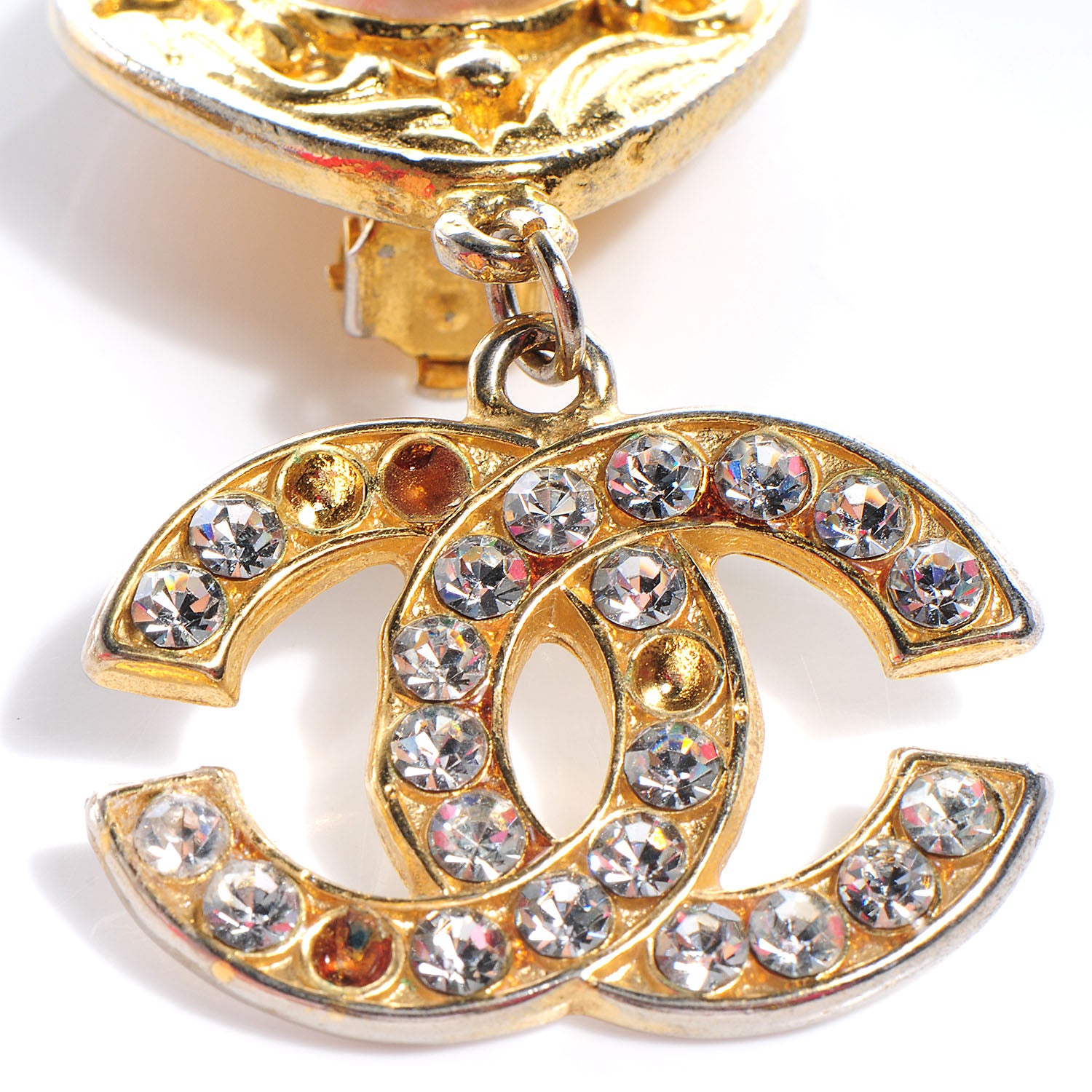 Chanel Pearl Crystal Clip On Earrings Gold 5 of 6