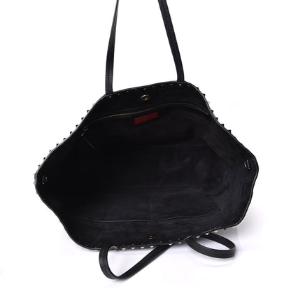 Valentino Garavani Grained Calfskin Rockstud Shoulder Tote Black 4 of 5