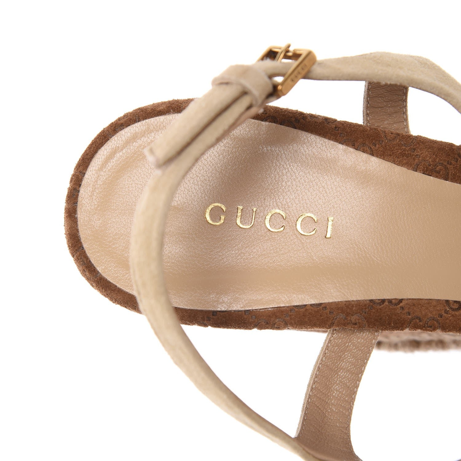 Gucci Suede Cork Guccissima Hollie Wedge Sandals 38.5 Nude 9 of 15