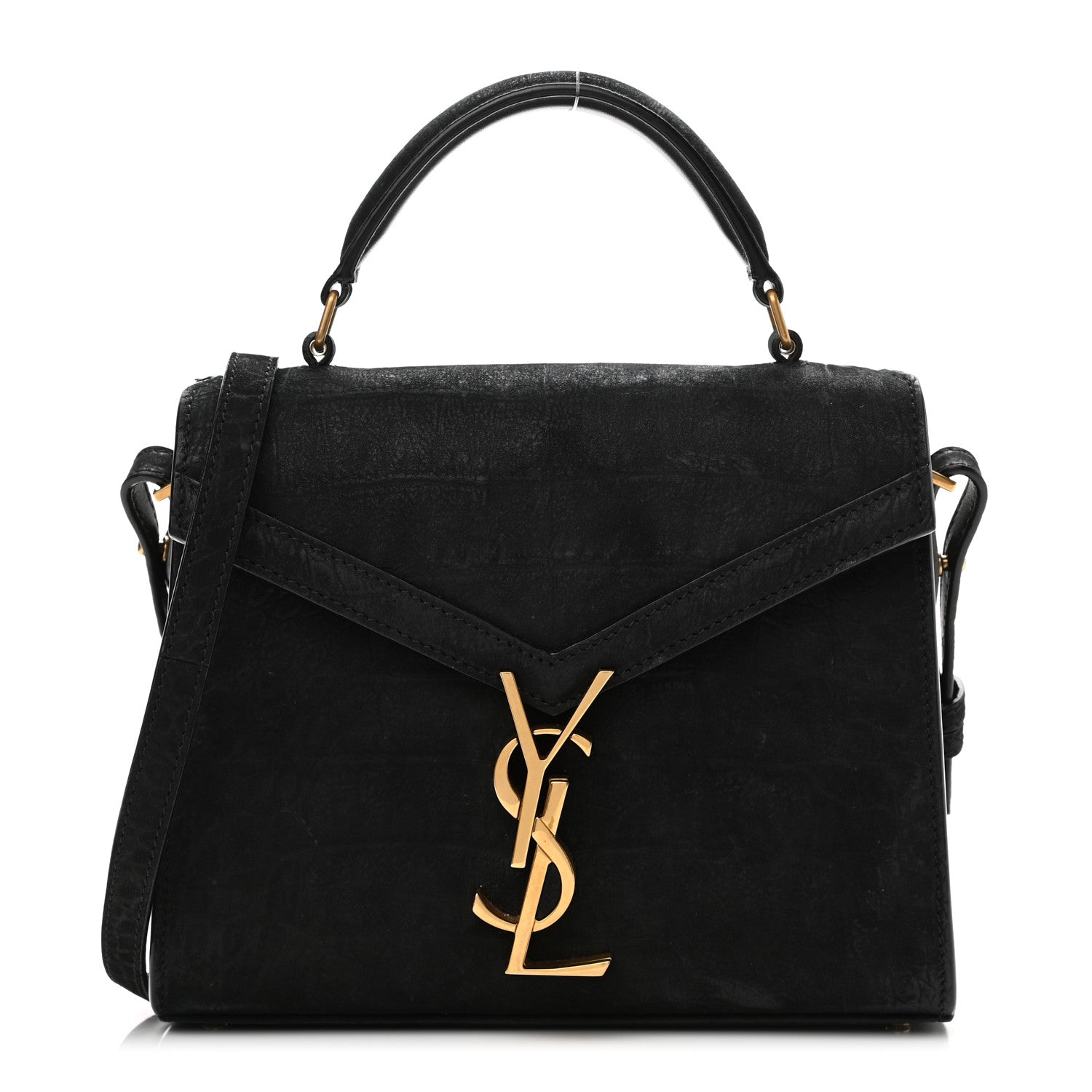 Saint Laurent Nubuk Crocodile Embossed Mini Classic Monogram Cassandra Top Handle Black 1 of 13