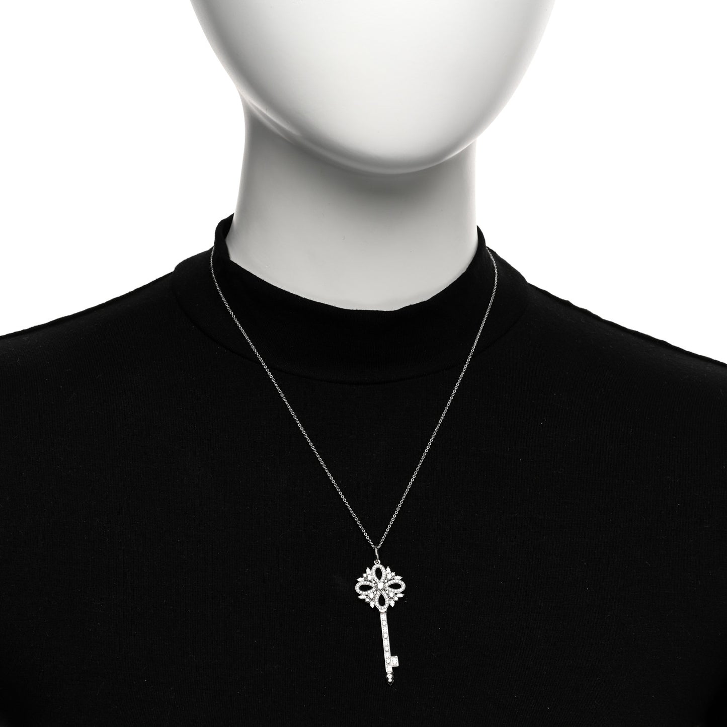 Platinum Diamond Victoria Key Pendant Necklace