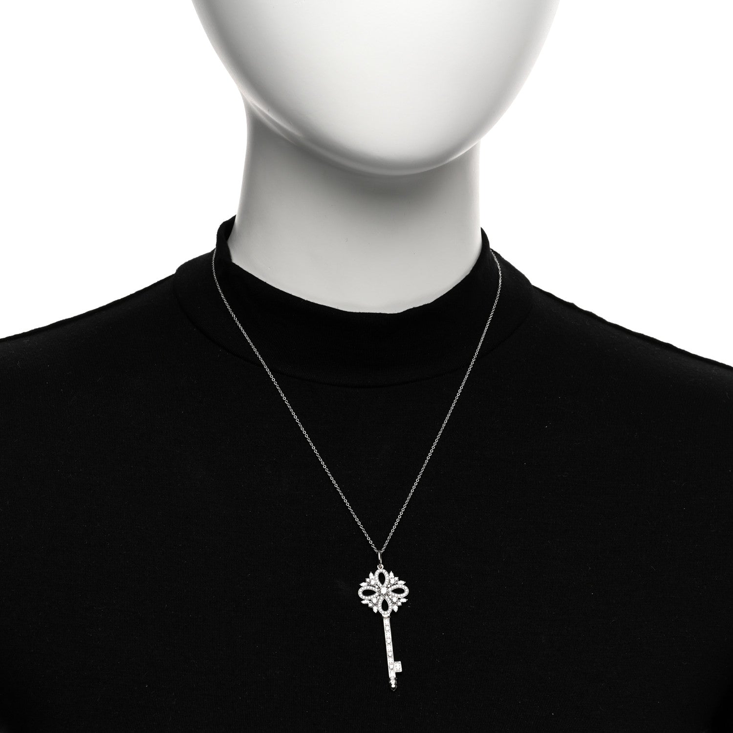 Tiffany Platinum Diamond Victoria Key Pendant Necklace 2 of 5